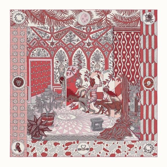 HERMÈS La Danse des Amazones shawl 140cm Cashmere Silk Scarf Rose Pink NWOT - Picture 5 of 9